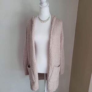 Cynthia Rowley Pink Teddy Hooded Open Front Sweater Cardigan Size Small